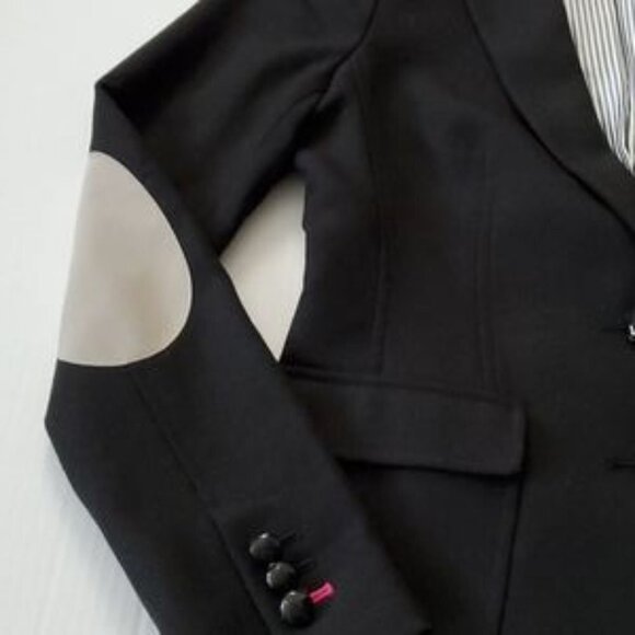 Banana Republic Black Wool H acking Jacket Blazer Sz 8 Tall Black Elbow patches - Picture 7 of 14